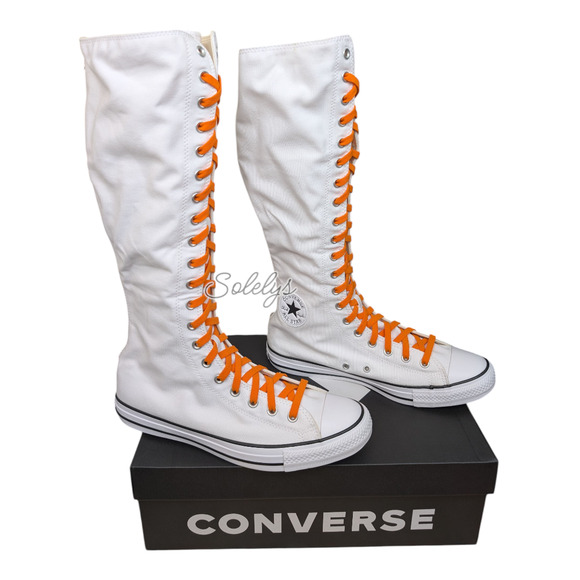 Converse Other - Converse CTAS XXHI Mens 10.5 White Orange Elastic Laced Knee High Sneaker Boot